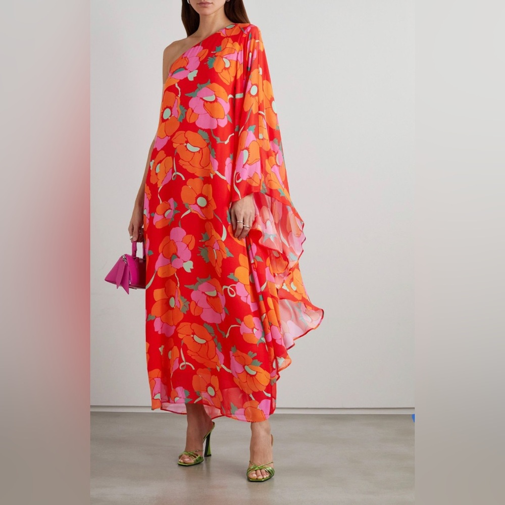 RIXO Liza one-sleeve draped floral-print georgette maxi dress